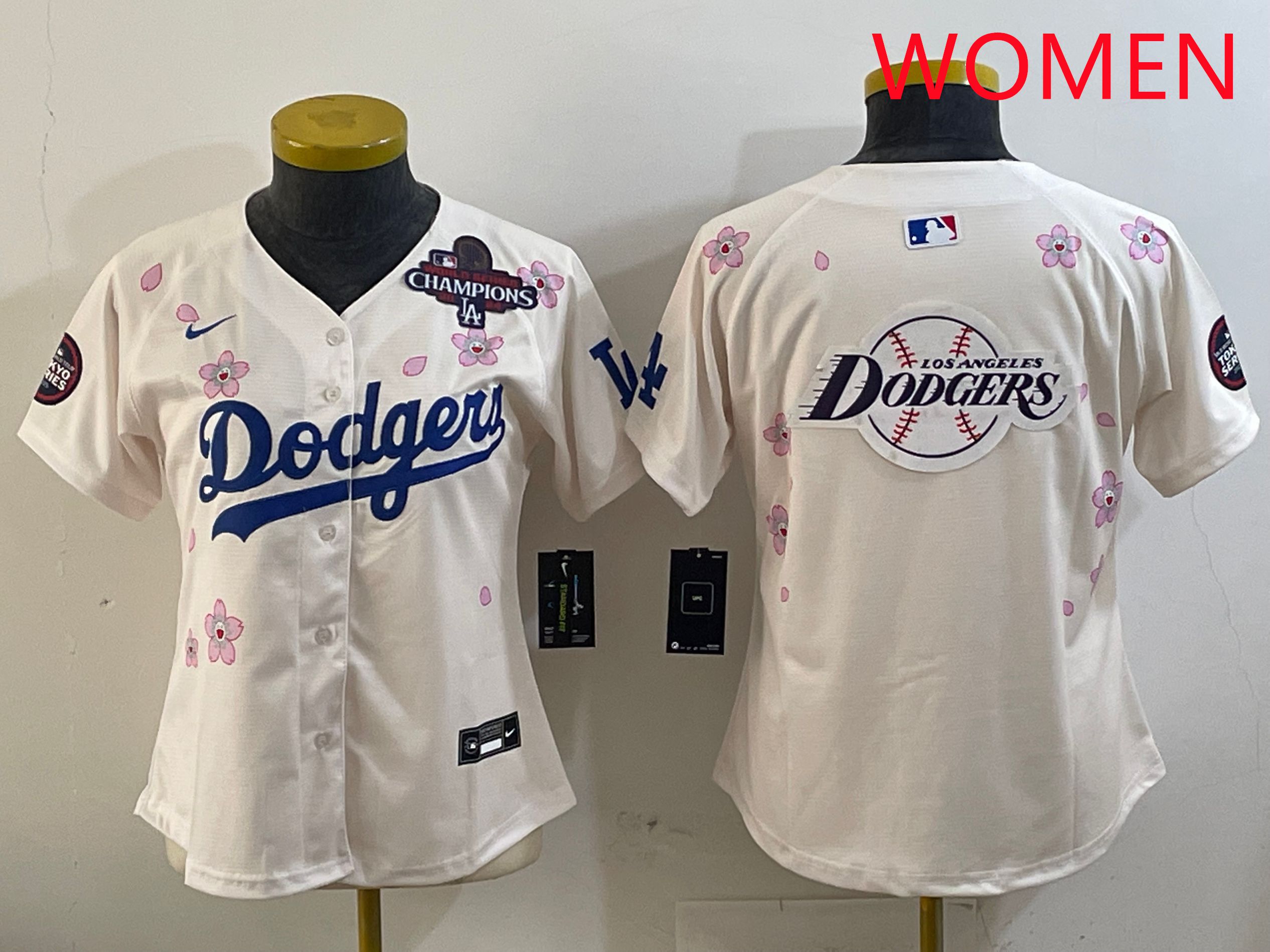 Women Los Angeles Dodgers Blank Cream Sakura Edition 2025 Nike MLB Jersey style 27->women mlb jersey->Women Jersey